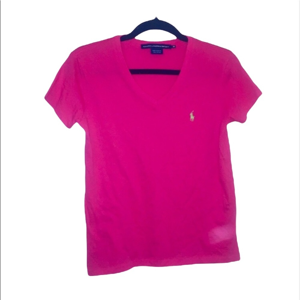 NWT Ralph Lauren: Extra Small Red Raspberry Short Sleeve V Neck Tee